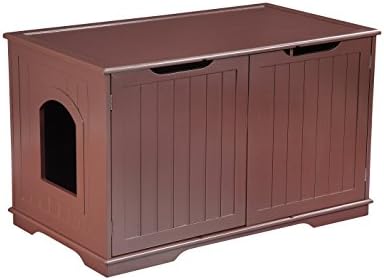 Pet Hup Hup Kitty Litter Box and Accent Table Cat Sounana Bench Comfort Washroom with Night Stand, Brown