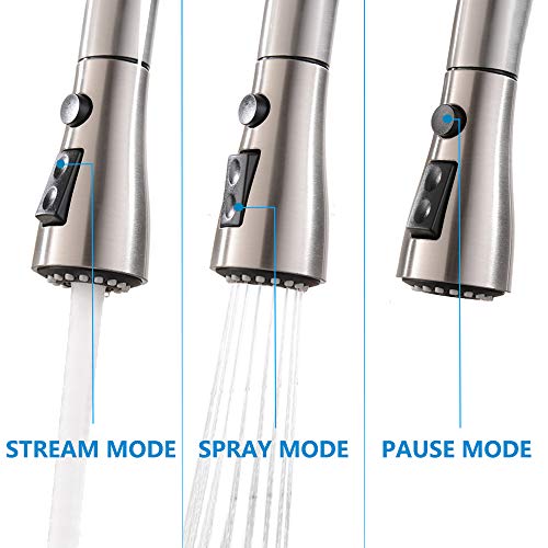 Hotis Modern High Arc 1 or 3 Hole Single Handle Stainless Steel Prep Sprayer Pull Out Pull Down Sprayer Kitchen Sink Faucet, Brushed Nickel with Deck Plate