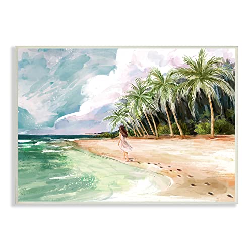 Stupell Industries Woman Walking Sandy Footprints Tropical Beach Coast, Design…