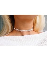 Lyric U Boho Bead Choker Necklace Tiny White Seed Beaded Hawaiian for Women