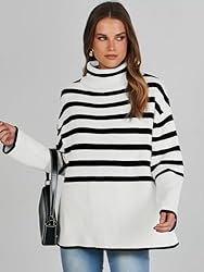 ANRABESS Women's Striped Long Sleeve Tutrleneck