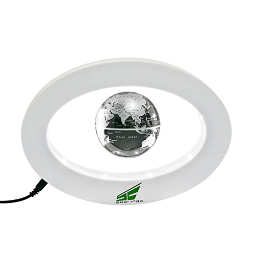 Magnetic Levitation Floating World Map Globe with LED Lights for Learning Education Teaching Demo Home Office Desk Decoration (Oval White Base+ Black Globe)