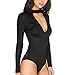May&Maya Women's Mock Neck Plunging V-Neckline Bodysuit (S, Black2)