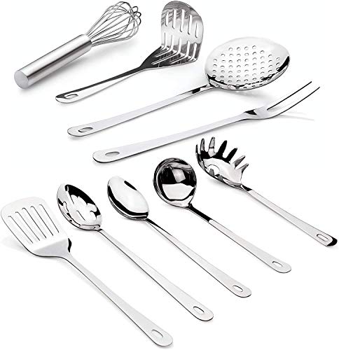 Premium 9 Piece Stainless Steel Cooking Serving Set Slotted Turner Spoon Solid Spoon 