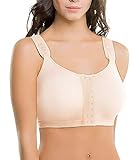 DeepTwist Women's Post-Surgical Front Closure Sports Bra Adjustable Wide Strap Racerback Support Bra, SZ83288-Beige-L