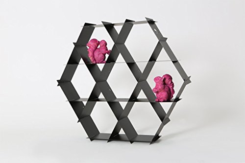Geometric shelving unit, bookcase, honeycomb shelves, book shelf, shoe rack, hexagon shelf, Ruche shelving unit - size Medium - Satin black - Thumbnail 6