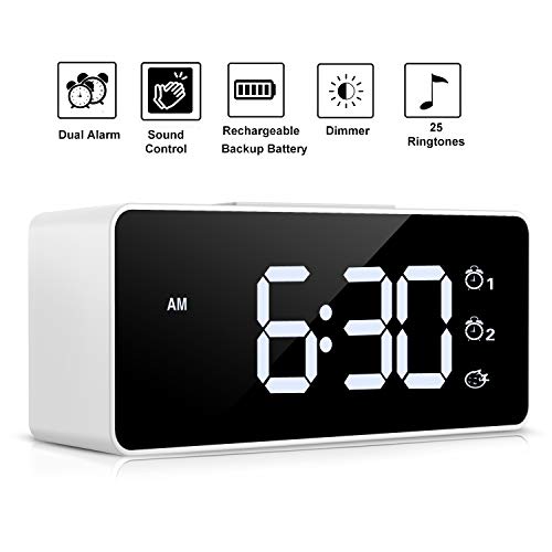 Digital Alarm Clock,Sound Control,Easy to Use,Dual Alarms,12/24 H,Snooze,25 Alarm Ringtones