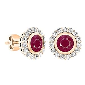 Dazzlingrock Collection 5 MM Each Round Gemstone & White Diamond Ladies Halo Stud Earrings, 14K Gold