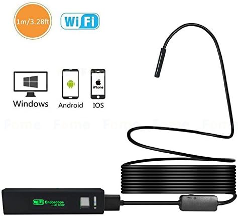 Wireless Endoscope, ZIKO Wifi Borescope Waterproof 8 LED Lights Inspection Camera 2.0 Megapixels HD Semi-rigid Snake Camera with USB Adapter Cable for iPhone iPad Android Tablet PC Laptop(1 Meter)