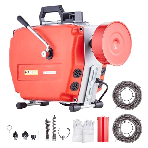 VEVOR 120FT x 7/8 Inch Drain Cleaner Machine Macchina per Pulizia Scarichi Electric Hose Unlockers, red