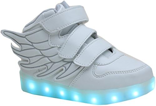 LED Light Up Hi-Top Wings Shoes 11 Color Patterns, USB Rechargeable, Sneakers for Boys &amp; Girls, Kids (28 EU/ 9.5-10 Little Kid, White)