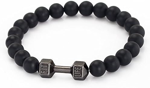 Natural Matte Onyx Beaded Bracelet with Black Dumbbell Barbell Healing Balancing Beads