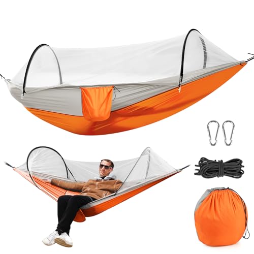 Gavzrt 260 x 140 cm Rede de Descanso com Mosquiteiro, Rede de Dormir Camping Construção Rápida, Portátil Dobrável Rede de Árvore Acampamento, Rede Camping com Nylon