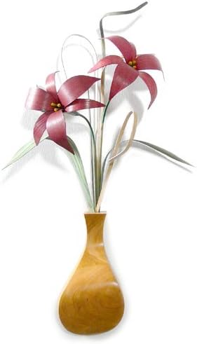 Wooden Lily Flowers Wall Vase Arrangement, American Made Woodwork
