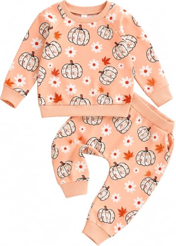 BaseMhaowell Halloween Toddler Baby Boy Girl Outfits Autumn Winter Long Sleeve Sweatshirt Tops Pants 2 Piece Clothes Set Hoodie Sweatsuit, Orange Daisy Pumpkin, 3-4T at Amazon