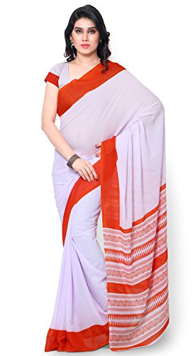Janasya Women's Orange & White Printed Georgette Saree