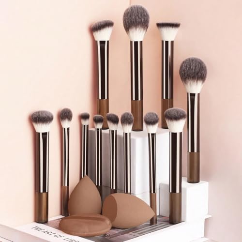 Set de brochas de maquillaje mini para principiantes, set de brochas de maquillaje profesionales, un set para maquillar todo el rostro. (Coffee color)