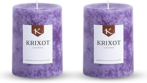 Richly Scented Mottled Design Pillar Candles Set of 2 in French Lavender Fragrance, 3 inches by 4 inches | Finest Wax Blend | 100% Cotton Wicks