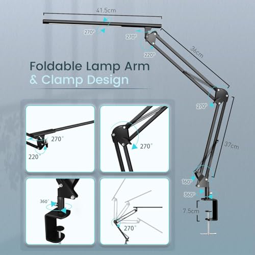 VERSKI LED Desk Lamp, Desk Lamp for Home, Office, Eye Protection, Daylight Lamp, 5 Adjustable Color Temperatures and Brightness, with QC 3.0 Adapter, 12W