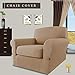 Easy-Going 2 Pieces Microfiber Stretch Chair Slipcover – Spandex Soft Fitted Sofa Couch Cover Washable Furniture Protector with Elastic Bottom Kids Pet Camel
