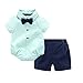 Tem Doger Baby Boys Casual Suit Cotton Short Sleeve Striped Button Down Bowtie Shirt Short Pant Clothes Set Outfit (90/12-18 Months)