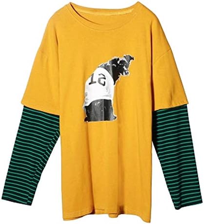 YOUXIXI Tee Shirt Autumn Woman Clothing Ulzzang Harajuku Print Fake 2 Piece Striped Long Sleeve T-Shirts