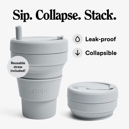STOJO Titan Collapsible Travel Cup With Straw Cashmere Gray, 24oz