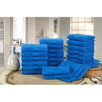 Ample Decor Luxury Premium 100% Cotton 24 - Piece Washcloths, Long-Stable Cotton Towels are Super Soft and Quick Dry Ideal for Bathroom, Gym, Spa, Daily use - Blue (Pack of 24, 12 X 12 Inch)