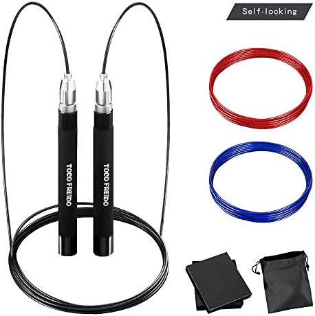 TOCO FREIDO Adjustable High Speed/Weighted Jump Rope with Self-Locking Design, Screw-Free, 360 Degree Spin, Comfortable Grip and Replaceable Speed Cables-for Crossfit, Home Workout, Fitness Training