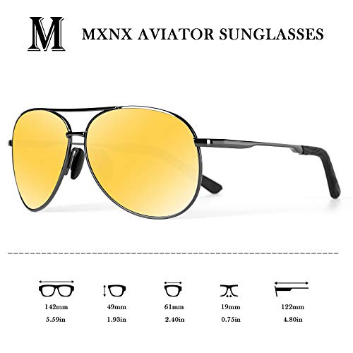 Aviator Sunglasses for Men Polarized Women-MXNX UV Protection Lightweight Driving Fishing Sports Mens Sunglasses MX208-(Gun/Night Vision Lens) - Thumbnail 3