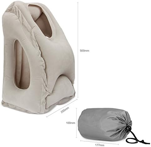 Inflatable Travel Pillow,SENQIAO Lightweight and Portable Multifunctional Soft PVC Head Neck Rest Pillow for Airplanes, Cars, Buses, Trains, Office Napping, Camping（Grey）