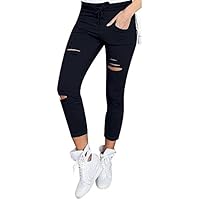 Leggings,Han Shi Women Skinny Sexy Ripped Pants High Waist Stretch Slim Pencil Trousers