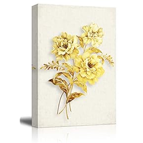 Canvas Wall Art - Gold Flowers - Giclee Print Gallery Wrap Modern Home Art Ready to Hang - 12x18 inches