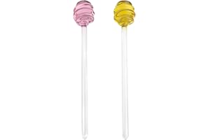 UKCOCO 2 Pcs Glass Honey Dipper and Coffee Spoon Set - Long Handle Stirring Rod for Maple Syrup, Jam and Tea, Aesthetic Boros