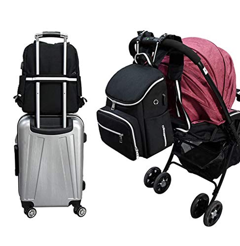 Baby Nappy Bag Backpack Diaper Bags Large Capacity Travel Maternity Bag,Stroller Organizer Straps Attached,with USB Port,Waterproof (Black)