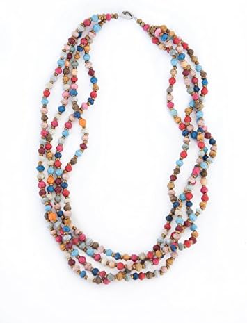 Four Strand Multicolored Recycled Paper Bead Necklace Handmade in Uganda, Africa
