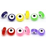 Housweety 300PCs Mixed Evil Eye Flat Round Resin Spacer Beads 8mmx5mm(3/8
