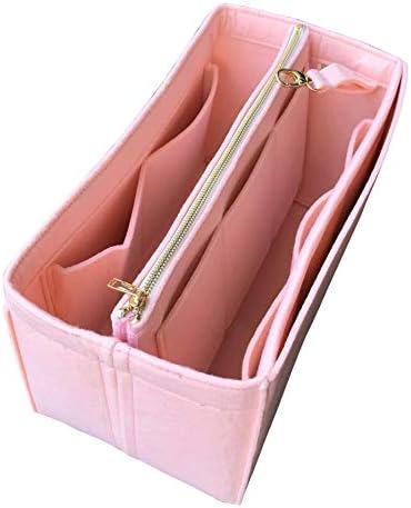 [Fits Neverfull Speedy] JennyKrafts Purse Insert (3mm Felt, Detachable Pouch w/Metal Gold Zip), Tote Bag Organizer Pockets