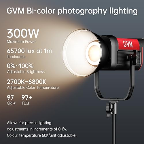 GVM 300W Bi-Color Video Lighting Kit with Softbox and Bowens CCT Stand 2700K~6800K CRI 97+ Continuous Lighting for Photography