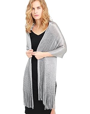 Womens Wedding Evening Wrap Shawl Glitter Metallic Prom Party Scarf with Fringe