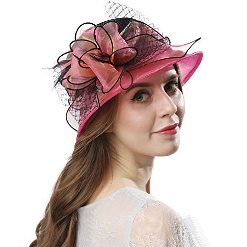Original One Women's Cloche Bowler Hats KDC1721 for Kentucky Derby Day, Church, Wedding, Tea Party, Ascots (Peach/Black) - Thumbnail 6