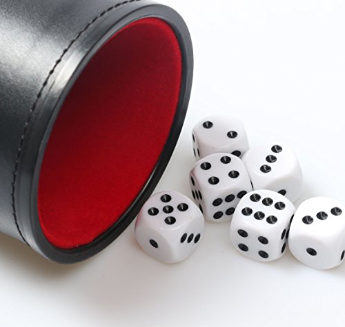 RERIVER Felt Lined PU Leather Dice Cup Set with 6 Dot Dices (Black, Pack of 1)