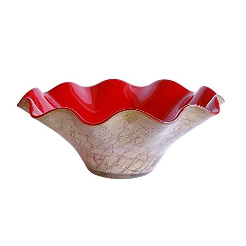 CRISTALICA Glass bowl, flower bowl JOZY ART QUEEN (36 cm), beige/red, glass, handmade-unique glass bowl (ARTGLASS powered by