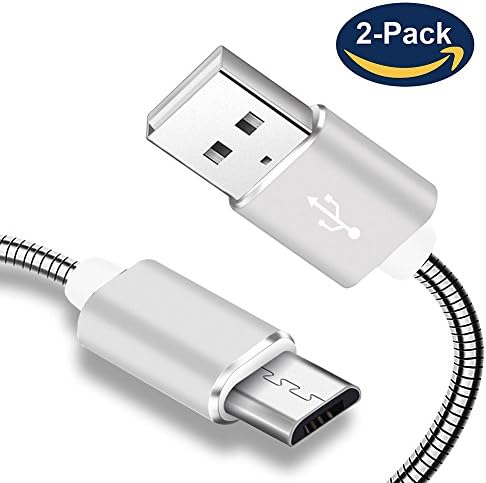 HOISAN 2 Pack Micro USB Cable Metal Android Charger Cord Tangle-free Data Sync and Charging Cable for Samsung, Nexus, LG, Motorola, Android Smartphones and More -1m /3.3ft Silver