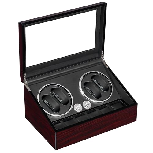 ANWBROAD Watch Winder for Automatic Watches 4+6 Watch Rotator and Storages with Super Quiet Motor LED Backlight Watch Turner Piano Paint Watch Turner 4 Rotating Modes UJWW002R