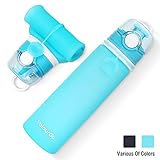 Valourgo Collapsible Sports Water Bottle - Leak Proof Roll up BPA Free Silicone Water Bottle for Travel and Outdoor, 21 oz (Lake Blue)