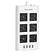 Maximm Surge Protector Flat Power Strip 6 Universal Outlets with 4 USB Ports, Desktop Charging Station, 4000W/10-16A Multiplug (6.5ft, White) w/Australia (Type I) Plug