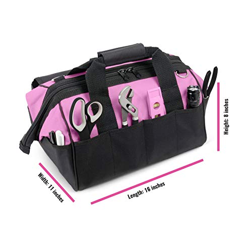 Pink Power 16â€ Tool Bag for Women with 22 Storage Pockets and Shoulder Strap (Certified Refurbished)