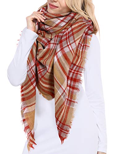 Bess Bridal Women's Plaid Blanket Winter Scarf Warm Cozy Tartan Wrap Oversized Shawl Cape - Thumbnail 6