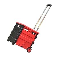 Xcellent Global Rolling Cart with Lid, Folding Lightweight Supermarket Grocery Hand Trolley with a Collapsible Box (45L Capacity) for Indoors Outdoors Shopping Camping